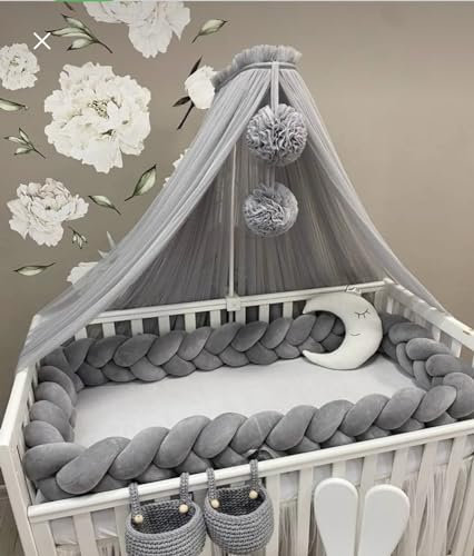 Baby Fancyroom Betthimmel für Babybett, Prinzessib Babywiege, Moskitonetz, Beistellbett Himmel, Babyzimmer Deko, Baldachin Kinderzimmer aus Premium Tüll (Hellgrau)