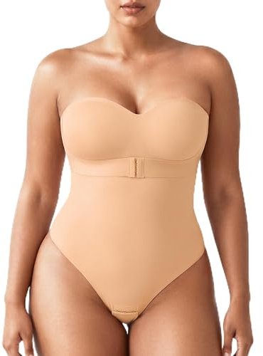 USEASY - Body modellante con controllo della pancia, senza spalline, reggiseno modellante, perizoma, shapewear leggero per donna, Beige, Medium