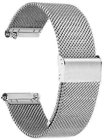TStrap Mesh Watch Strap Metal - Silver Quick Release Watch Bands for Men Women - Stainless Steel Smart Watch Straps Bracelet Replacement - 10mm 12mm 14mm 16mm 18mm 20mm 22mm