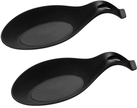 2 Pièces Repose Cuillère en Silicone, Porte Cuillère de Cuisine, Repose Cuillère à Chaleur de Cuisine, Pose Ustensile, Silicone Spoon Rest pour Louches, Pinces, Spatule, la Salle à Manger (Noir)