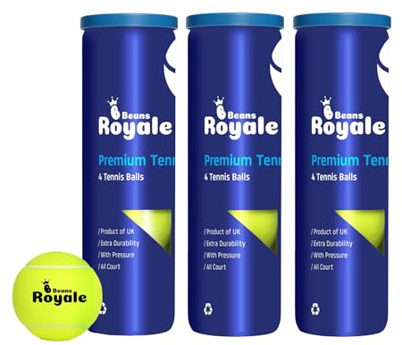 Beans Royale tennisbollar tub med 4 – alla banor tennisbollar rekreationslek och coaching (12 bollar)