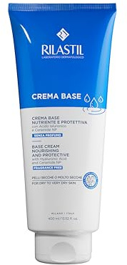 Rilastil Creme Base, Feuchtigkeitscreme für Gesicht und Körper, parfümfrei, für trockene und sehr trockene Haut, geeignet für die ganze Familie, 400 ml