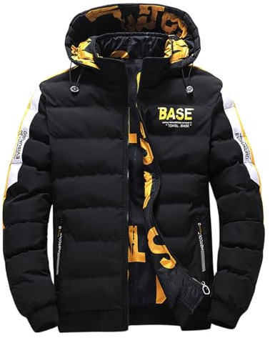 Generisch Chaqueta de invierno para hombre Abrigo reversible de invierno para hombre Chaqueta gruesa Abrigo casual desmontable, Negro , L