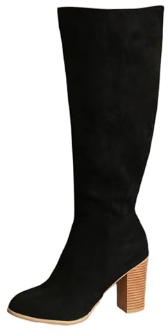 Generisch Bottes à tige large pour femme, bottes longues à tige large Long Boots bottes de cowboy noires bottes d'hiver pour femme bottes à enfiler bottes hautes bottes en cuir velours, Noir 01, 37.5