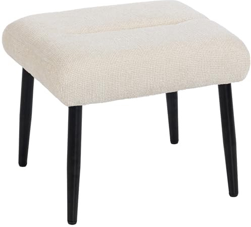 HOMCOM Sitzhocker Hocker mit weichem Sitzkissen Stahlbeinen Fußhocker mit Chenille-Stoff Polsterhocker Ottoman für Schlafzimmer, Wohnzimmer, Cremeweiß