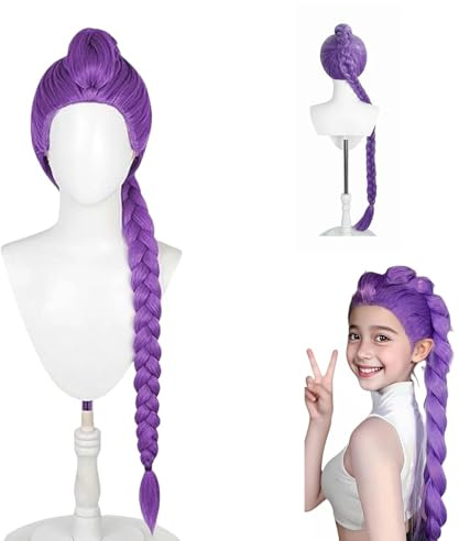 DTXYBC Peluca de para Niños, Disfraz de Morado Peluca, Peluca de Cosplay para Niños, Peluca Cosplay Trenza Larga Morada, para Halloween, Carnaval, Accesorios de Cosplay
