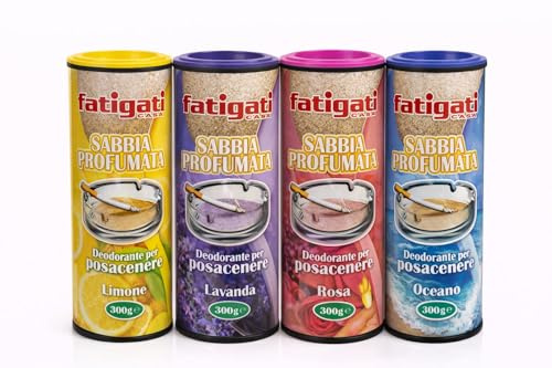Sabbia Profumata per Posacenere, Set Assortito con Diverse Fragranze, Assorbe Cenere e Odori, per Casa, Ufficio, Bar, Sale Fumatori, Disponibile in Set da 4, 8 o 12 Pezzi (x4)