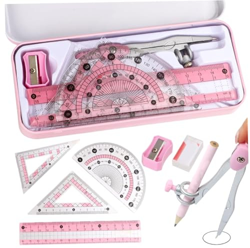 8 st/set kompass geometri verktyg, praktisk gradskiva och kompass set med gradskiva, linjaler och mer, ritningssats med metalllåda för klassrum matematikverktyg geometriverktyg, protrac
