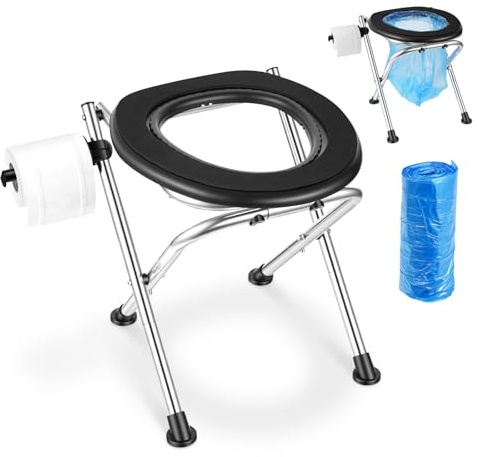 VEVOR Inodoro Portátil para Camping Capacidad de 160 kg, Inodoro Plegable de Acero 410 x 350 x 390 mm, con Cojín de EVA Suave para Adultos, Silla de Aseo para Uso Doméstico, Viaje en Autocaravana