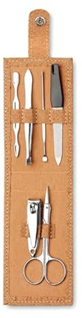 Set Manicura Uñas 6 Piezas Acero Inoxidable | Estuche Corcho Natural | Lima, Cortauñas, Empujador Cutículas, Alicate | Kit Manicura Mujer | Regalo Original Sostenible