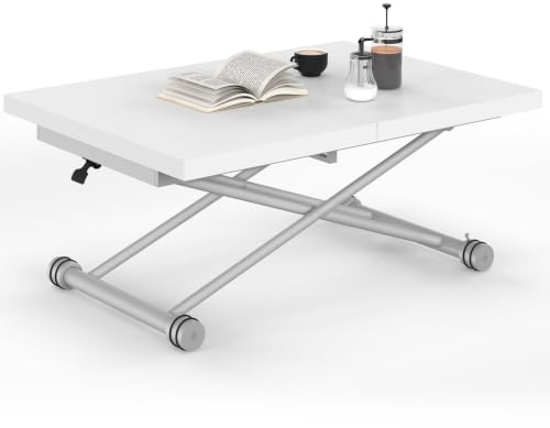 IDMarket - Mesita de centro extensible y elevable en mesa de comedor rectangular ALTURA 100-160 cm tablero blanco pie cromado