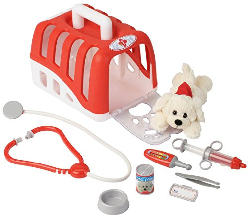 Theo Klein 4831 Tierarztkoffer I Robuste Transportbox mit Plüschhund I Inkl. Stethoskop, Spritze, Thermometer u.v.m. I Maße: 24 cm x 18,5 cm x 16,5 cm I Spielzeug für Kinder ab 3 Jahren