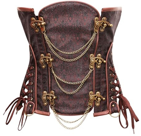Bslingerie® Gothic Punk Steel Boned Faux Leather Underbust Waist Cincher Corset (S - UK 8-10, Classic Brown)