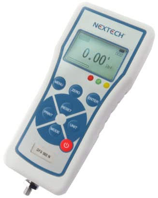 Nextech DFS1000 (1000N/220lbf/100kgf) calibre digital de fuerza, calibre de empuje, modo de pico/pista, pantalla de invertido, LED de paso/fallo, salida USB, pantalla LCD gráfica retroiluminada, cierres de metal