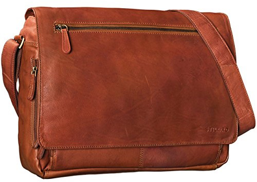 STILORD Jan Vintage Sacoche en Cuir pour Ordinateur Portable 15,6 Pouces Sac Bandoulière Besace Sac Messager Élégant Serviette Couleur:Cognac Marron