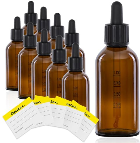Oputec 10 x 100 ml flacon pipette avec pipette en verre + 10 étiquettes - flacons de pharmacien avec pipette pour liquides - flacon en verre ambré