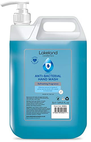 Lakeland Cosmetics antibacterial soap hand wash - 5L Litre With Pump - fragranced anti-bacterial liquid soap hand wash, made in UK (Single)
