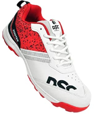 DSC Zooter Mens Cricket Shoes (Color: White-Red), Size: 12 US / 11 UK / 45 EU