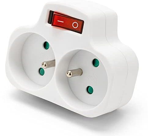 VeLamp Biplite française 2 entrées 2P + T 16A avec Interrupteur ADAT-FR-4 Blanc