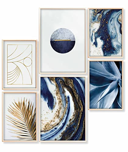 Heimlich – Poster-Set – 2 A3 / 30 x 42 cm + 4 A4 / 21 x 30 cm – Premium-Poster – ungerahmte Drucke – moderner Stil – abstrakter blauer Marmor