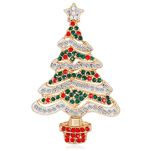 Broche En Forme De Sapin De Noël Multicolore Avec Strass En Cristal Et Étoile De Noël Ornements Cravate Accessoires De Robe Bijoux Pour Femmes Filles Meilleures Amies Cadeaux De Vacances
