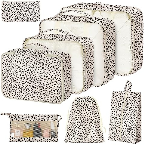 Packwürfel für Koffer, Packwürfel mit Schuhen, Kosmetik, Kleidung und Zubehör, Taschen, Packwürfel für Reisegepäck-Organizer (Leopardenmuster), 8 Stück