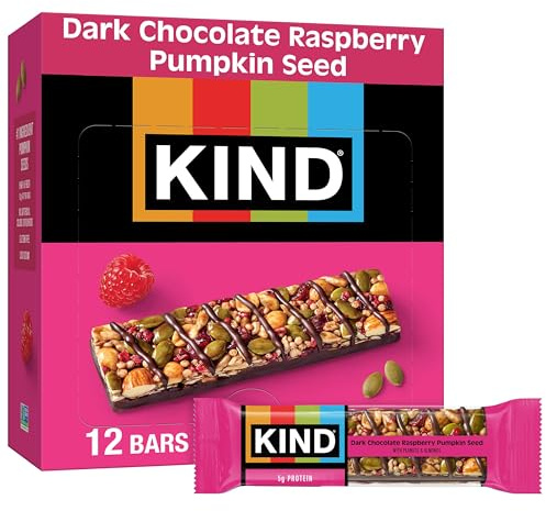 KIND Seeds Fruit & Nuts Snack Bar, Dark Chocolate Raspberry Pumpkin Seed | 5g Protein, High Fiber, Gluten Free Bars, 1.4 OZ, 12 Count