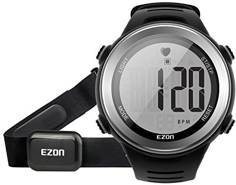 EZON Heart Rate Monitor and Chest Strap, Exercise Heart Rate Monitor, Sports Watch with HRM, Waterproof, Stopwatch, Hourly Chime T007