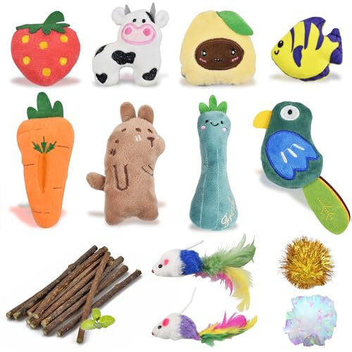 atopo 22 Stück Katzenminze Kissen für Katzen Katzenminze Spielzeug Kissen Set (8 Baldrian Kissen für Katzen 10 Katzenminze Stick 2 Katzenball 2 katzenspielzeug Maus)