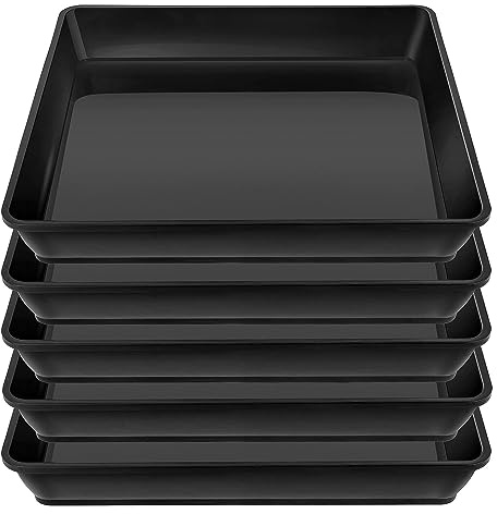 Qinlenyan 5Pack Square Plant Saucer Drip Tray 10 12 inch Flower Pot Saucers Plastic Plant Trays for Indoor Outdoor Plants,Catch Excess Water and Soil Black 23cm