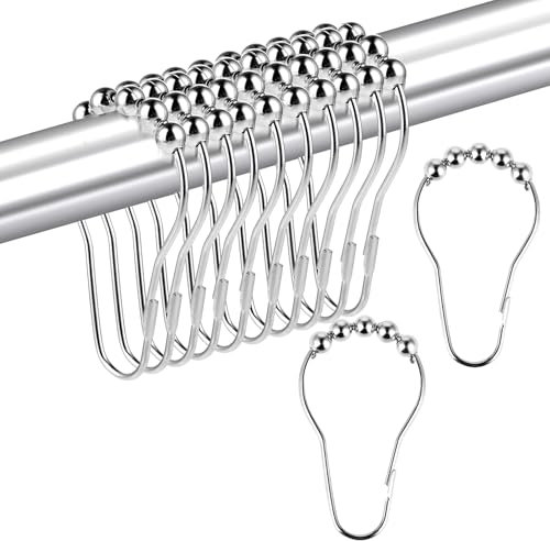 Mabor 12 Stück Metall Badevorhang Ringe Rostfreie Ringe Duschvorhang Duschvorhangringe Duschringe mit Gleitsystem für Duschvorhangstange Kleiderstange(7,7 x 4cm)