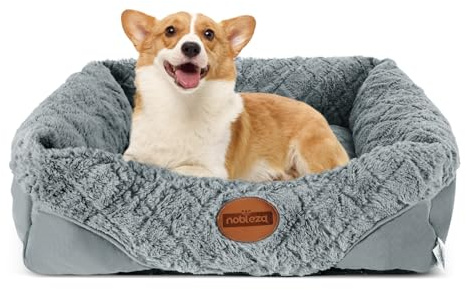 Nobleza Small Dog Bed - Ultra Soft Washable Warm Plush Puppy Bed for Cats and Dogs, Rectangle Grey Pet Sofa With Anti-Slip Bottom, 60x50x18cm