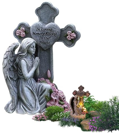 Estatua de ángel para Exteriores, luz Solar, Estatua de ángel de jardín, decoración Conmemorativa de Cementerio de Tumba para Patio Exterior, césped, Patio