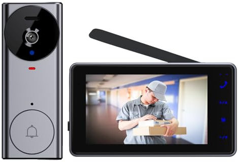 Sonnette de porte vidéo sans fil - Avec écran couleur de 4,3 - Interphone audio bidirectionnel et appel vidéo - Vue en direct - Vision nocturne - Grand angle de 120 ° - Sans application et Wi-Fi