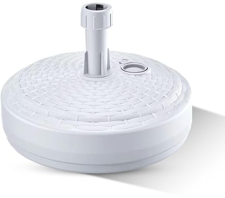 GARDENIX Parasollställ, rund, vit, rottinglook, av plast, fyllningsbar med sand, vatten, grus till trädgård, strand, terrass, parasollhållare, paraplystativ, paraplystativ