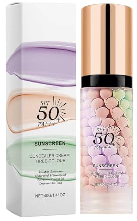 3-in-1-Grundierung für das Gesicht vor dem Schminken, Sonnenschutz-Isolationscreme, LSF 50+, Primer Concealer Foundation Isolationscreme 3 Farben Primer Makeup (A, 40g)