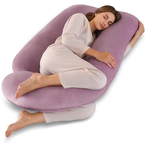 Otauoaea Almohada para Embarazadas, Almohada de Embarazo, Almohada de Cuerpo Completo en Forma de J, Almohada de Maternidad con Funda de Terciopelo Extraíble y Lavable, Rosa
