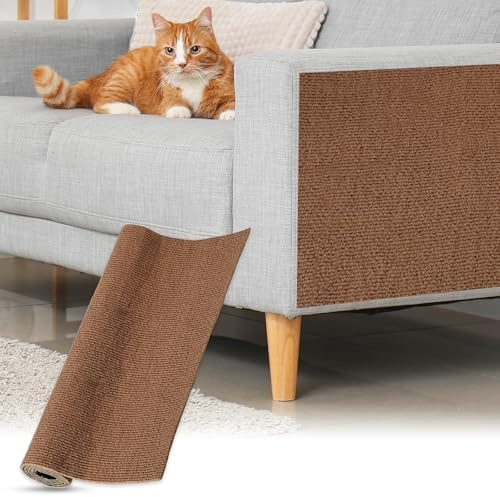 sourcing map Tappetino tiragraffi autoadesivo per gatti, 1 rotolo da 60 x 30 cm, protezione per divano fai da te, per divano, parete, porte, tappetino anti graffio, tappetino anti-graffio, marrone