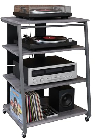 Relaxdays scaffale HiFi con 4 Ripiani in Ferro/MDF, Misura 78x61x52 cm, Colore Grigio