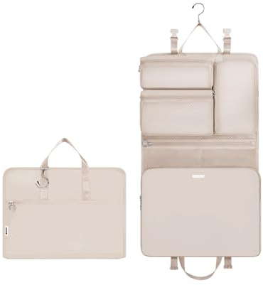 WANDF Cubos Viaje 6 en 1 Organizador Maletas con Gancho 360°, Cubos Compresión Hidrorrepelentes, Equipaje Mano Multifuncional, Accesorios Esenciales Viaje Hombres Mujeres, Beige