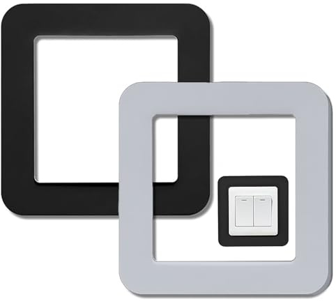 2 Pcs Light Switch Surround - Light Switch Cover Plates & Socket Surround Plate (Black, Light Grey), Premium Silicone Finger Guard Sticker for Home Wall Switch Decoration Protection Upgrade