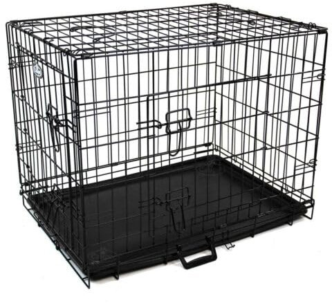 Easipet Metal Dog Cage, 76 x 53 x 60 cm, Black, Foldable with 2 Doors and Removable Tray