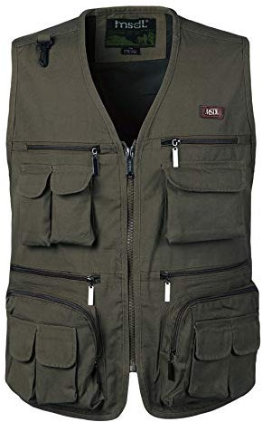 KTWOLEN Herren Angelwesten Sommer Outdoor Weste mit Vielen Taschen Fotografie Anglerweste Arbeitsweste Safari Weste Jagd und Fischer Weste, Grün, XL