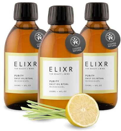 ELIXR Mundziehöl Purity mit Zitronen- & Lemongrasöl | aus Höhle der Löwen | 3x200ml | ayurvedische Mundspülung pflegt auf natürliche Weise | zertifizierte Naturkosmetik aus Deutschland