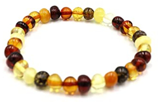 amber-us Bracciale in Ambra Baltica su Fascia Elastica | Lunghezza Multipla | Diversi Colori | Perle Naturali Rotonde