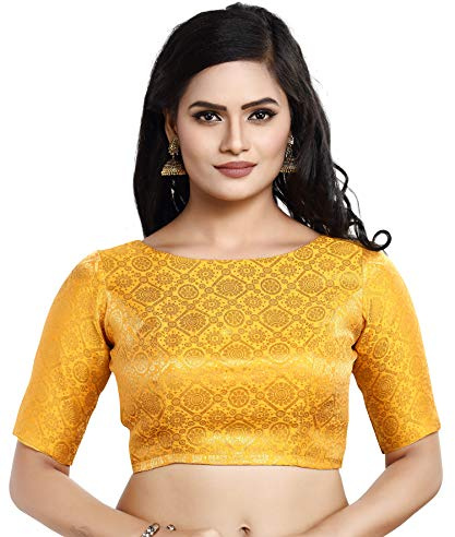 Madhu Fashion Women's Traditional Rich Banaras Brocade Readymade Saree Blouse (36, Yellow)