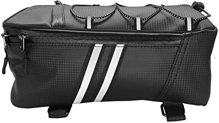 Fahrrad Rückentasche,MoreChioce 8L PU Leder Fahrrad Gepäckträger Koffer Tasche Hinten Schwanz Sitz Tragetasche Wasserdichte Fahrrad Gepäck Tasche mit Reflexstreifen,30cmx18cmx11,5cm Schwarz
