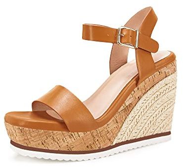 Coutgo Women's Espadrille Wedge Platform Sandals Open Toe Ankle Buckle Strap Casual Summer Shoes