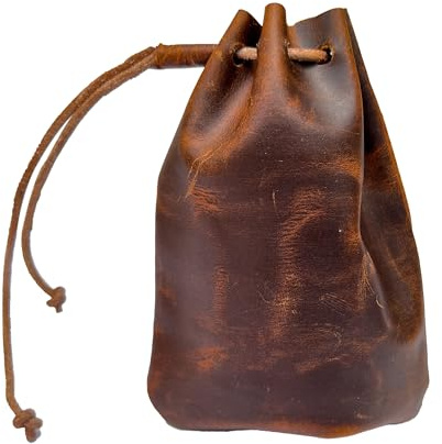 Hulara-Genuine Cowhide Leather Drawstring Shell Pouch Shotgun Ammo Storage Pouch Rifle Ammunition Ammo Shell Bag Rifle Cartridge Holder Leather Ammo Bag for Shotgun Shells