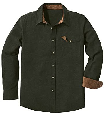 Meilicloth Flanellhemd Herren Kariert Einfarbig Baumwolle Langarm Casual Flanellhemden Western Karohemd Mit Brusttasche Regular Fit Dunkelgrün M